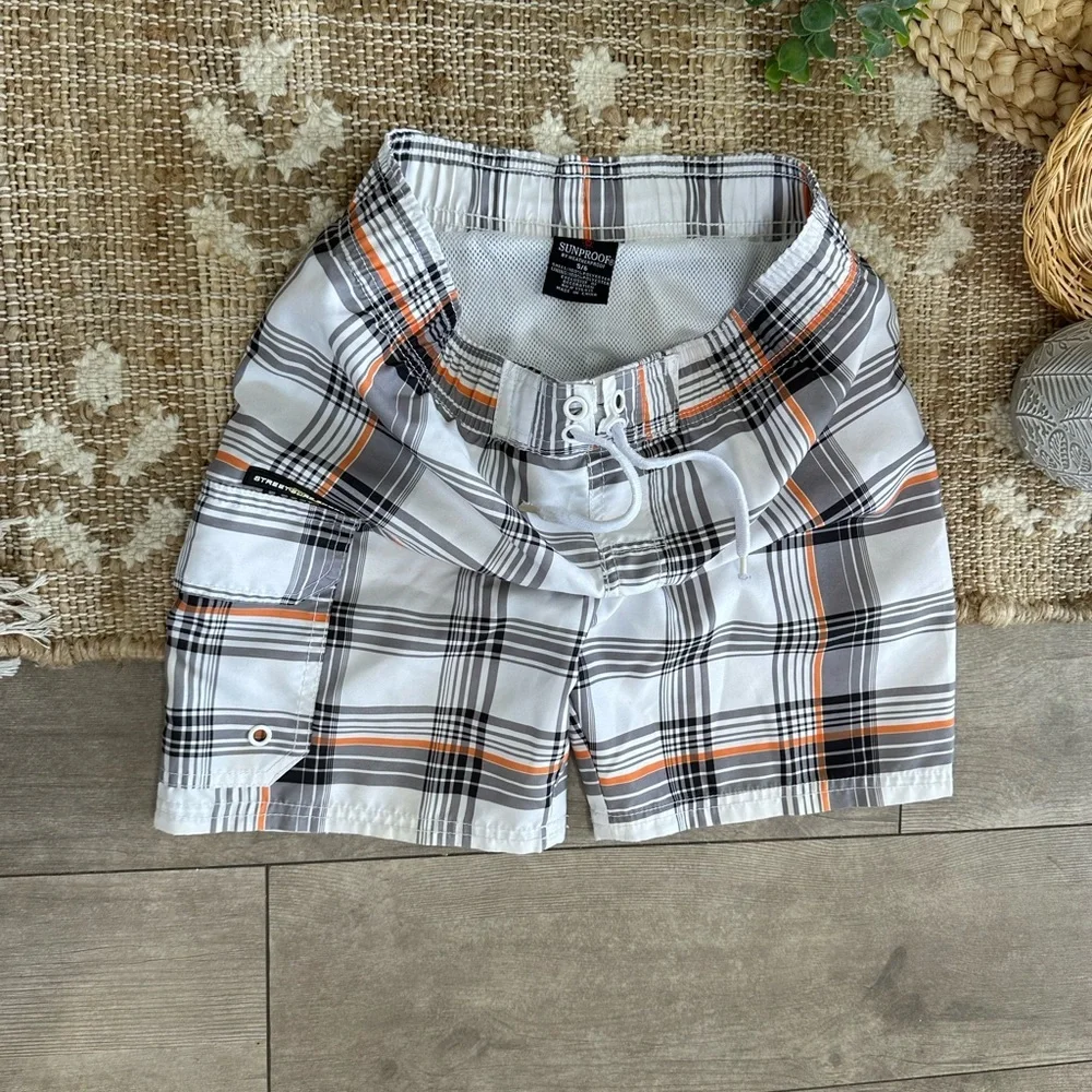 Sunproof by Weatherproof Boys Plaid Surf Swim Trunks Swim Shorts Size 5/6